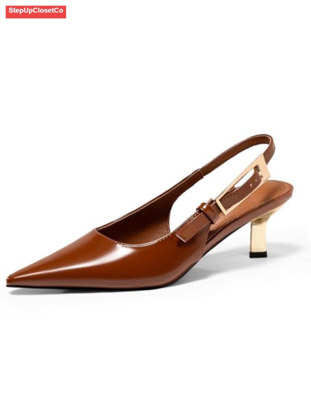 Womens Slingback Kitten Heels Closed Pointed Toe Pumps Buckle Strap Dress Shoes
